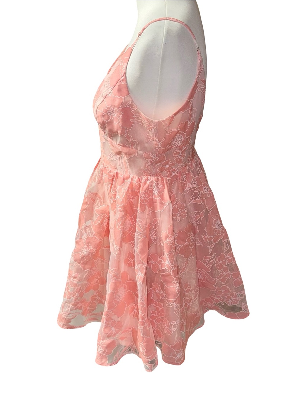 Lulus Floral Feelings Pink Floral Jacquard Babydoll Mini Dress women’s Medium - Picture 5 of 16